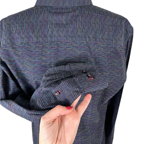 Jared Lang Navy Blue & Pink Striped Button Down Long Sleeve Dress Shirt - Picture 4 of 9